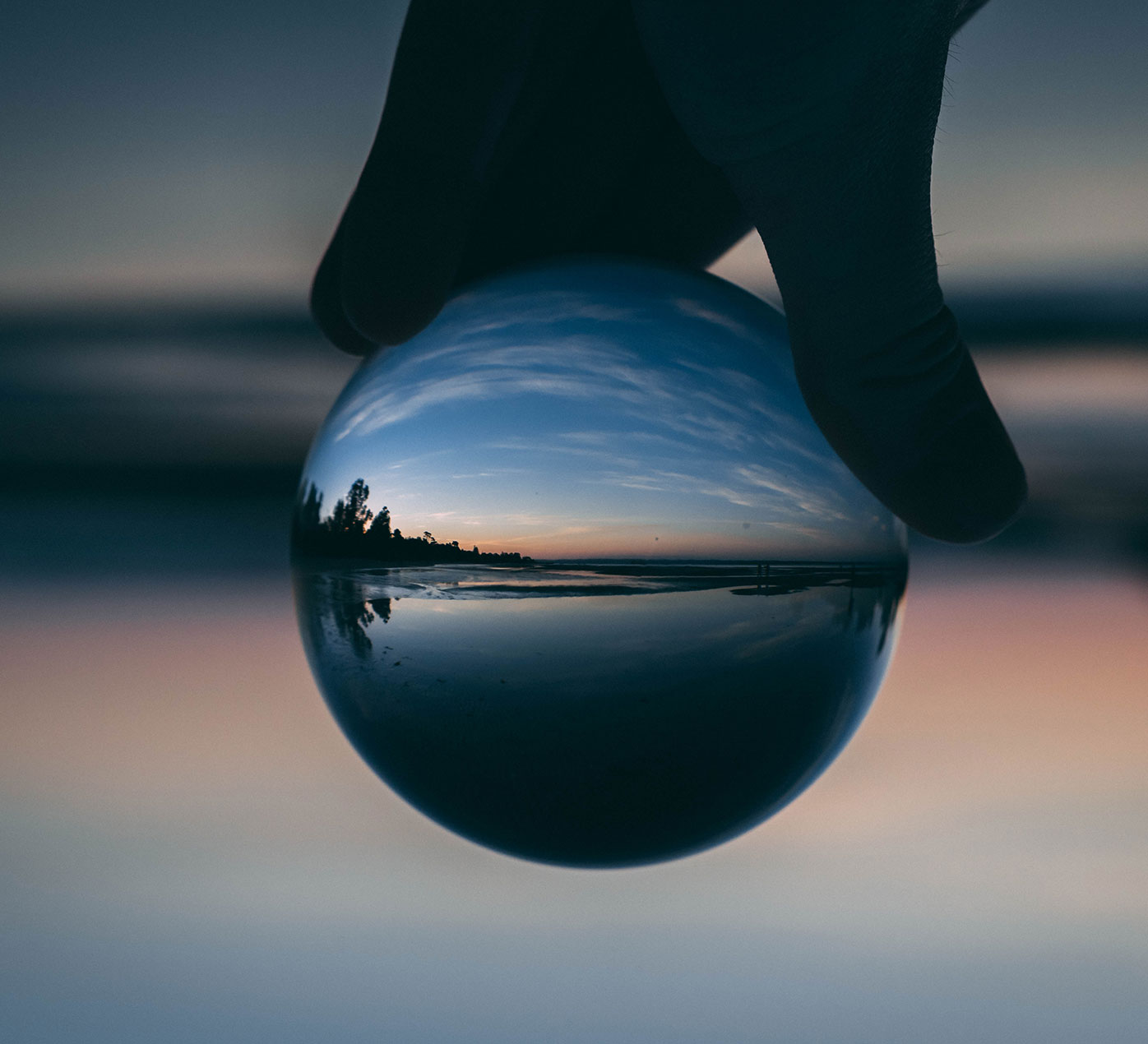 Inverted view of the horizon through a glass ball